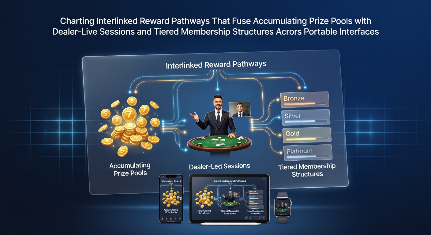 Interconnected mobile casino interfaces showing progressive prize pools linked to live dealer tables and tiered loyalty rewards