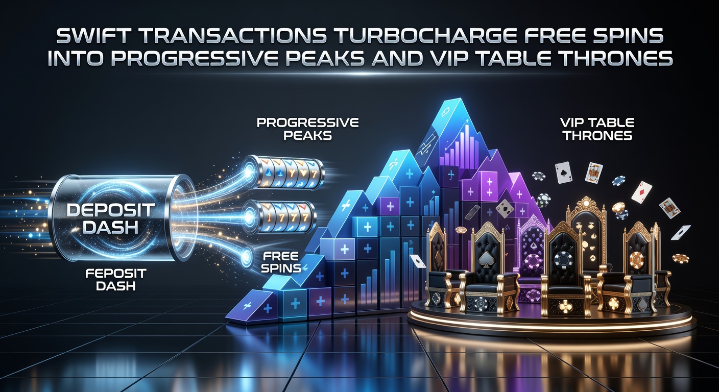 Dynamic graphic showing swift deposit arrows fueling free spins, progressive jackpots, and VIP tables in an online casino interface