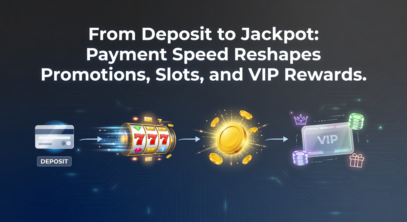Digital graphic showing a lightning-fast deposit transforming into exploding slot jackpots and golden VIP keys, symbolizing speed in online casino payments