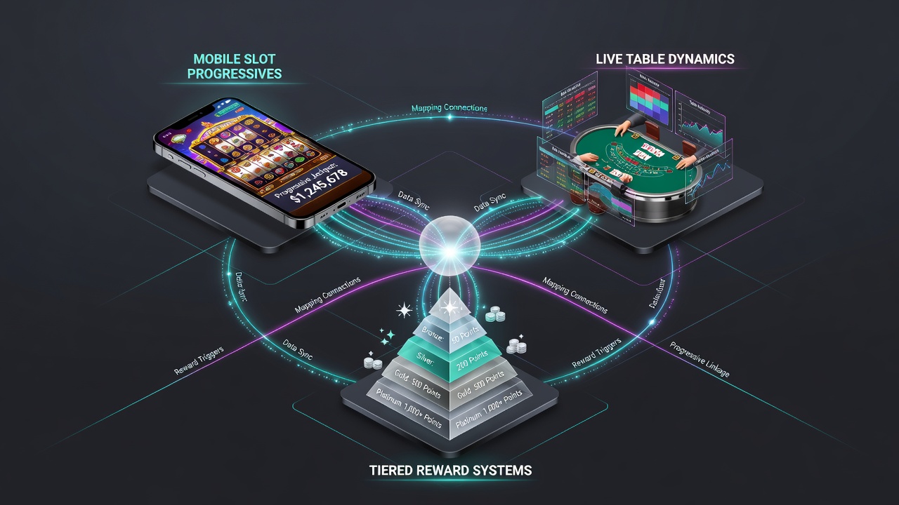Live dealer table in action with overlaid mobile progressive jackpot indicators and reward tier progress bars