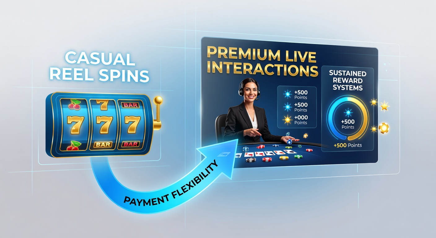 Illustration of seamless payment transitions in online casinos from slot reels to live dealer tables with reward ladders