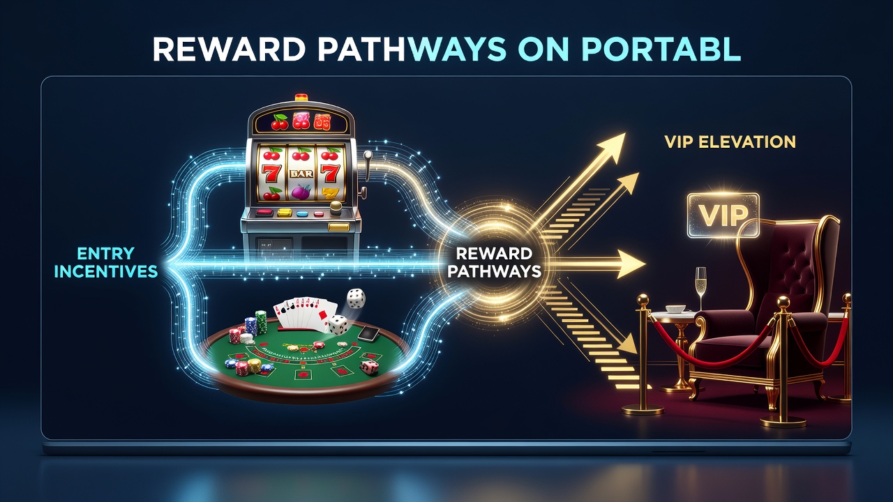 Progression dashboard on a mobile device showing VIP tier advancement linked to slot and table game activity