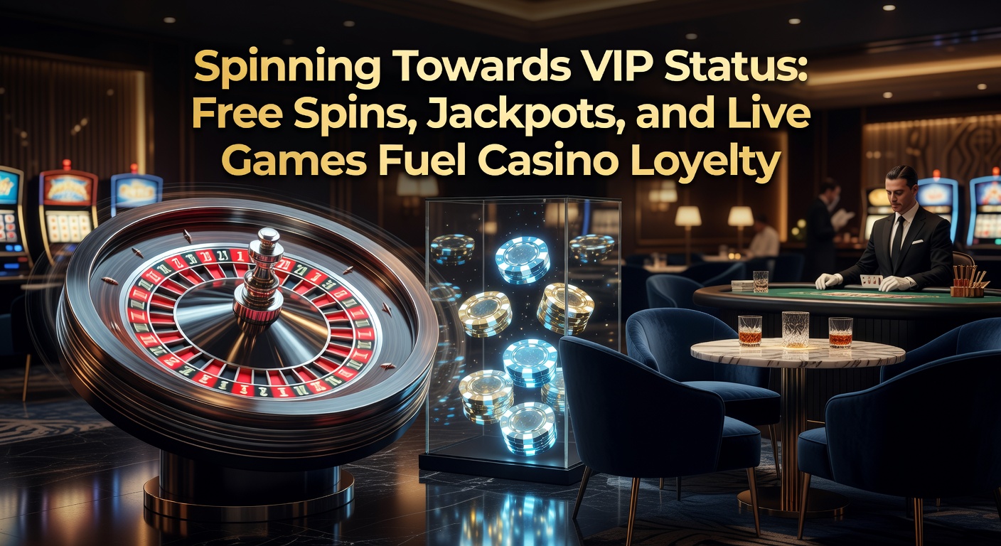Vibrant casino slot machine with spinning reels, jackpot lights flashing, and VIP lounge entrance in the background, capturing the thrill of loyalty progression