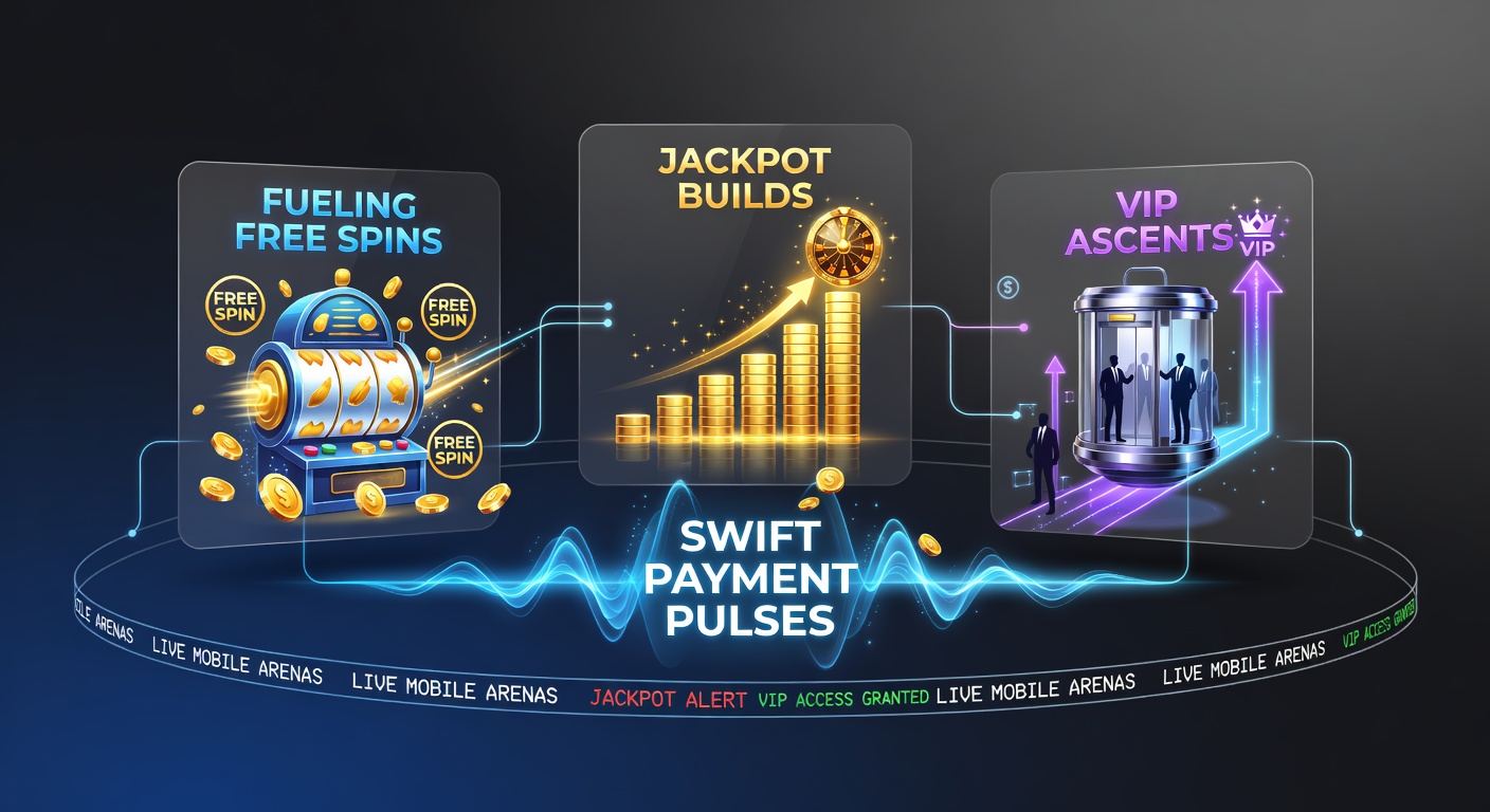 Dynamic screenshot of a mobile app displaying jackpot meters ticking upward next to VIP progress bars and free spin counters, with payment pulse animations in the foreground