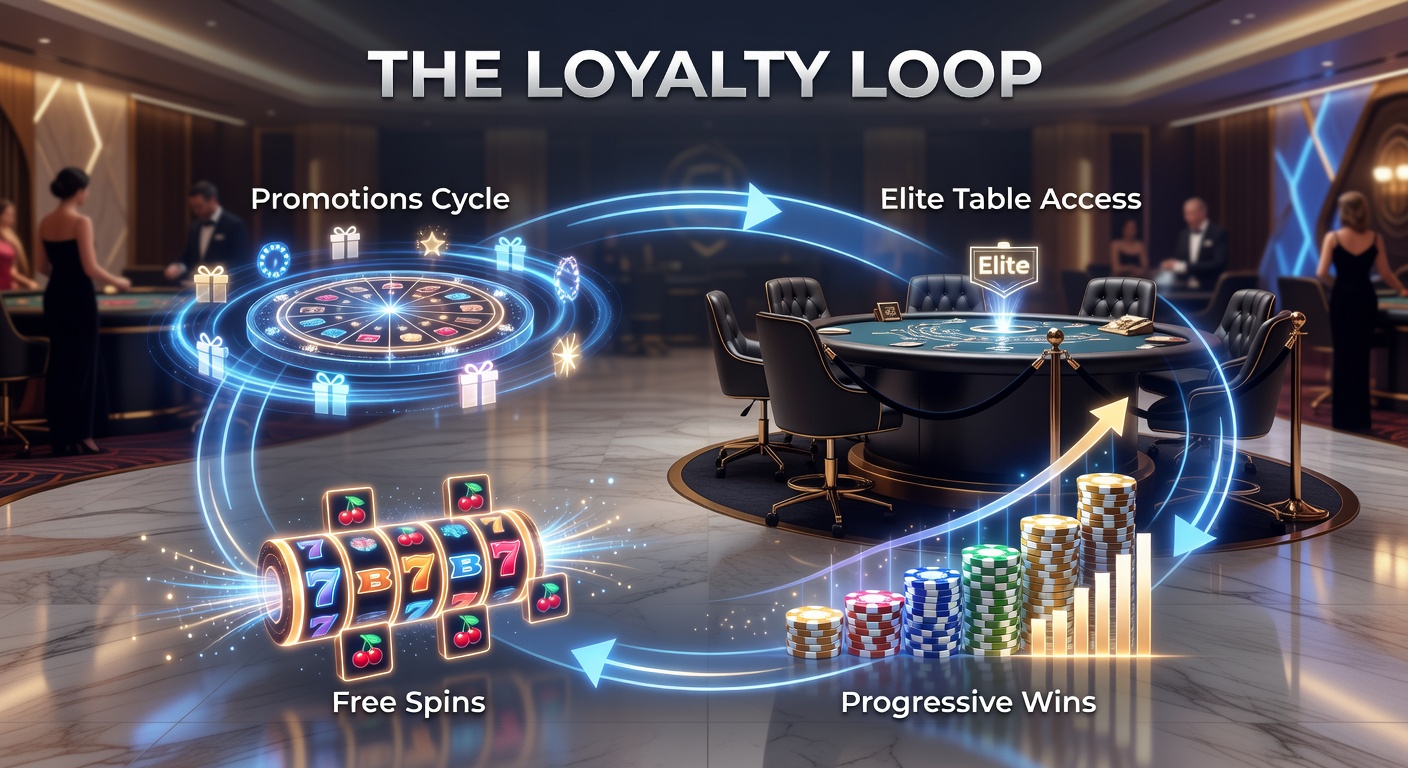 Close-up of a progressive slot machine screen exploding with free spin bonuses, jackpot counters ticking upward, and a VIP lounge door cracking open in the background