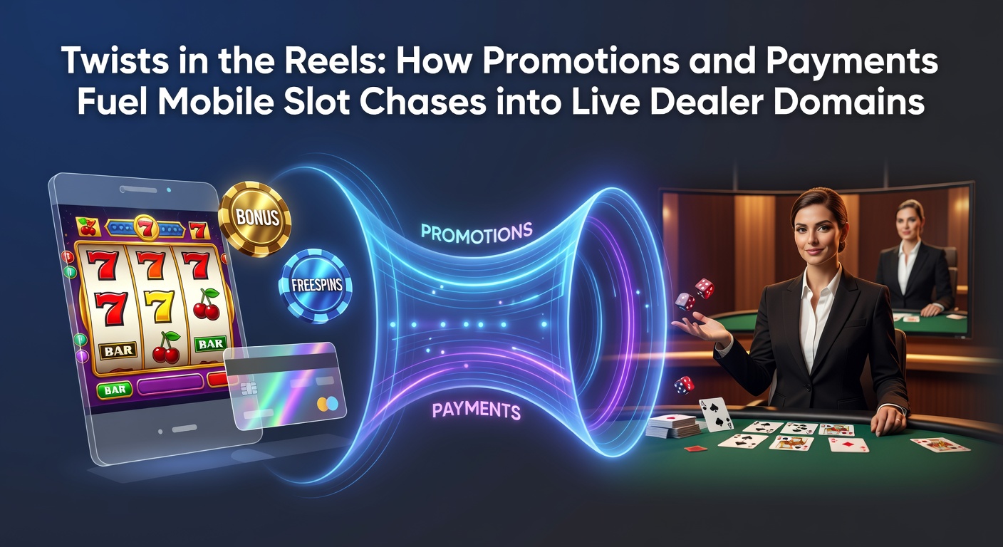 Dynamic split-screen showing a player's mobile slot win instantly funding a live dealer baccarat hand, highlighting payment speed and promo integration